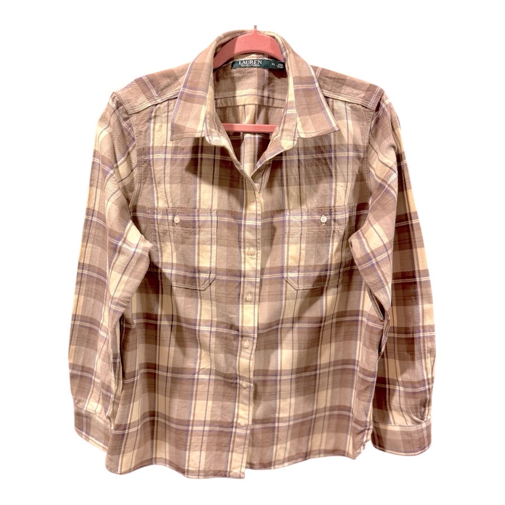 LAUREN RALPH LAUREN WOMENS‎ HERITAGE BUTTON DOWN PLAID SHIRT SIZE XL